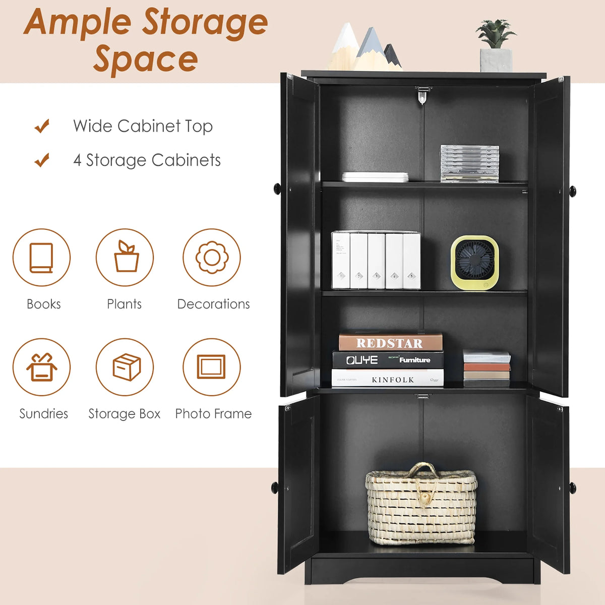 Costway Accent Floor Storage Cabinet W/ Adjustable Shelves Antique 2-Door Cream White