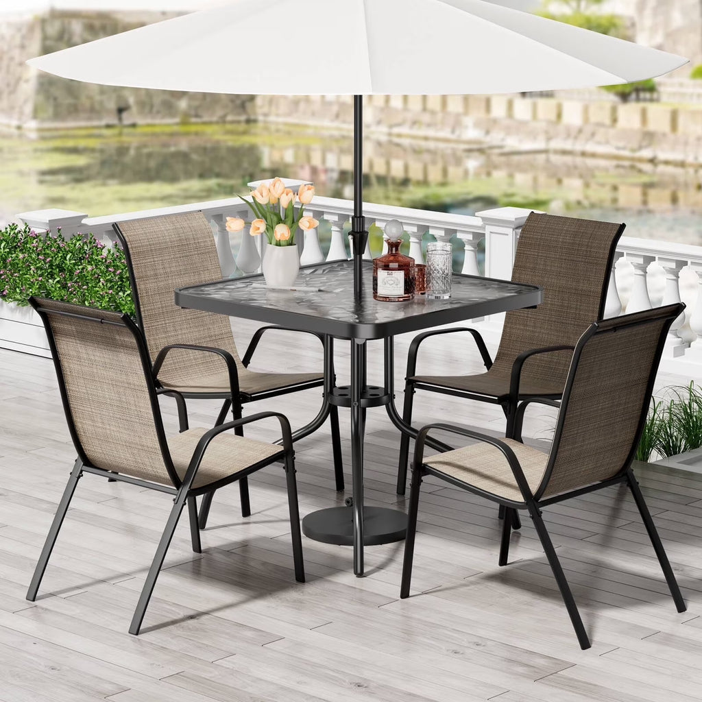 Pirecart 5-Piece Outdoor Patio Dining Table Set with 4 Stackable Textilene Chairs for for Patio, Lawn, Garden, Gray