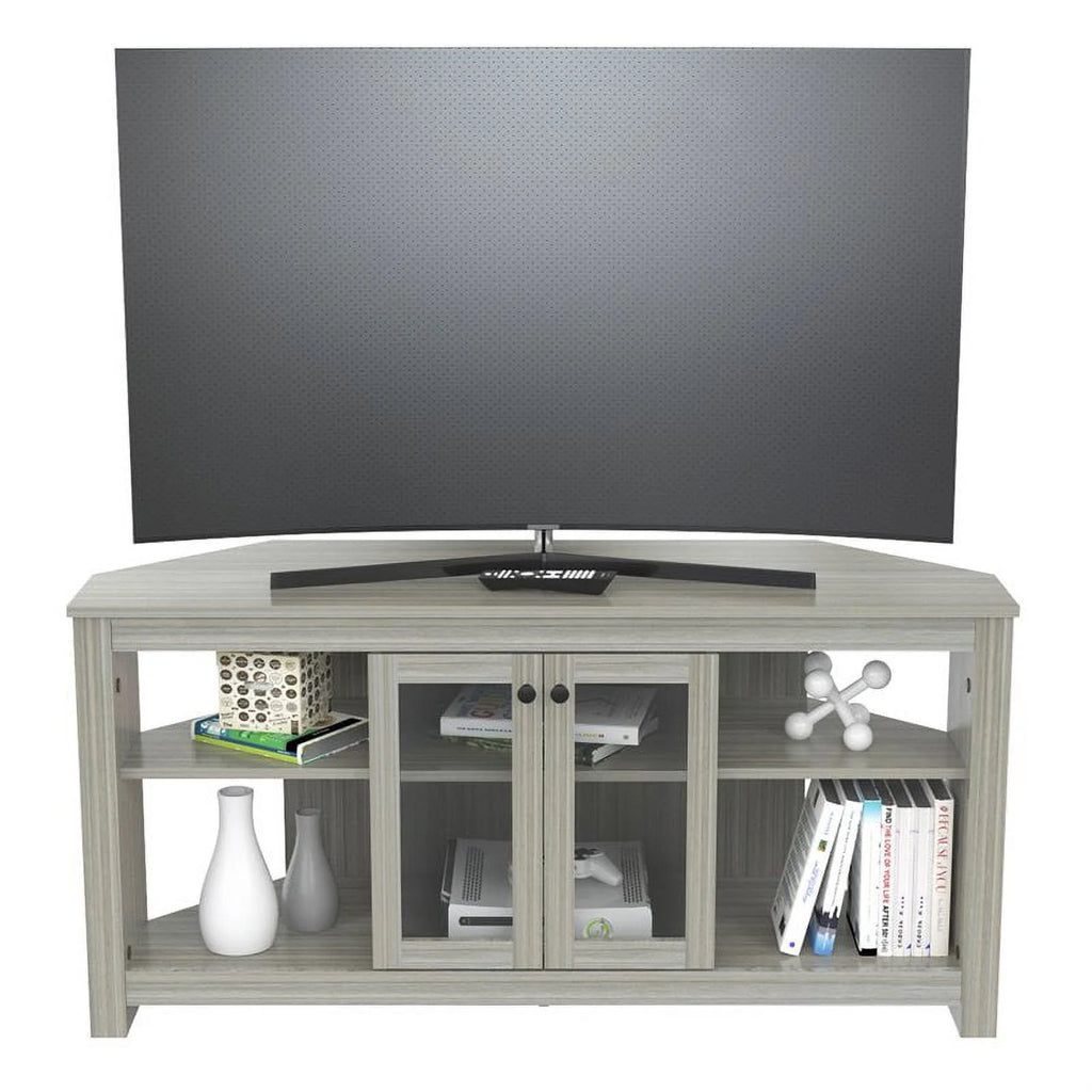 Inval Corner Laminate 60�� TV Stand with Glass Doors, White
