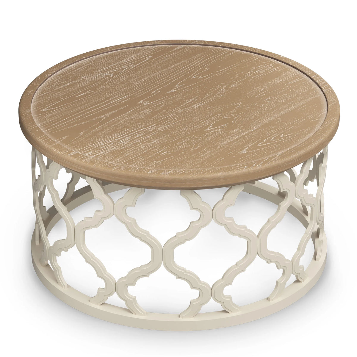 Bestco 30" Farmhouse Coffee Table, Round French Country Coffee Table, Distressed Wood Tray Top Vintage Coffee Table with Storage Shelf, Beige