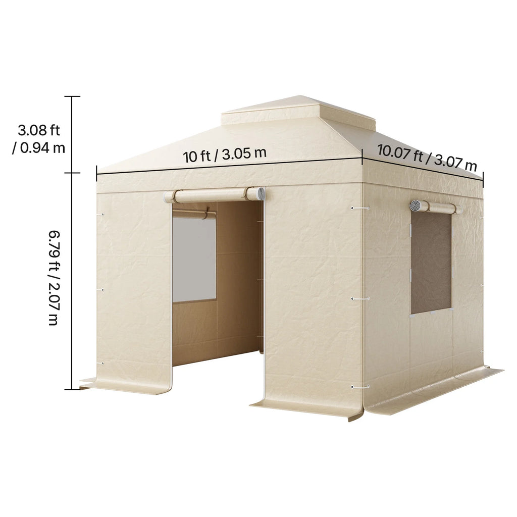 KFFKFF Winter Gazebo Cover for 10 x 10 ft Hardtop Gazebos, All-Weather Double-Tiered Cover with Sidewalls & Mesh Windows, Durable PE Enclosure for Outdoor Shelters, Gazebo Frame Not Included