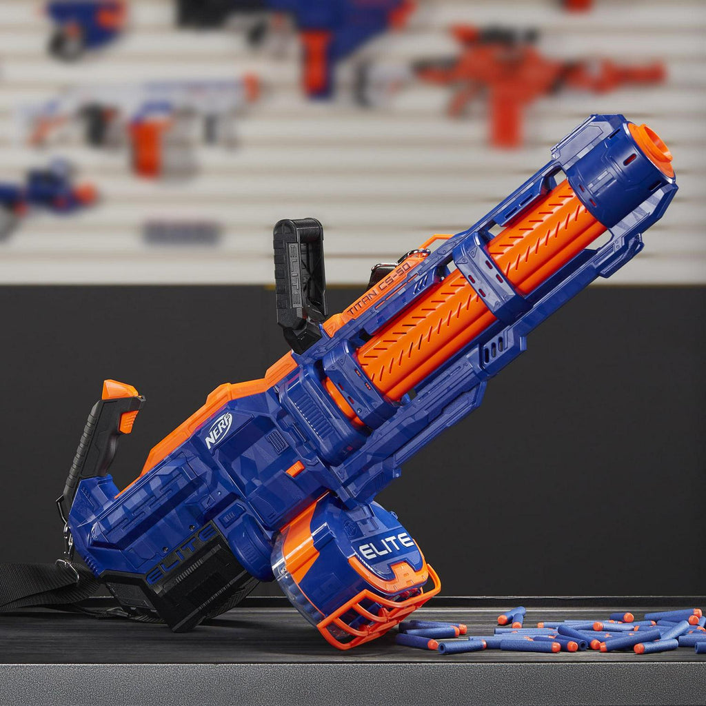 Nerf Elite Titan CS-50 Toy Blaster Fully Motorized 50 Dart Drum 50 Official Elite Dart Spinning Barrel. For Teens and Adults