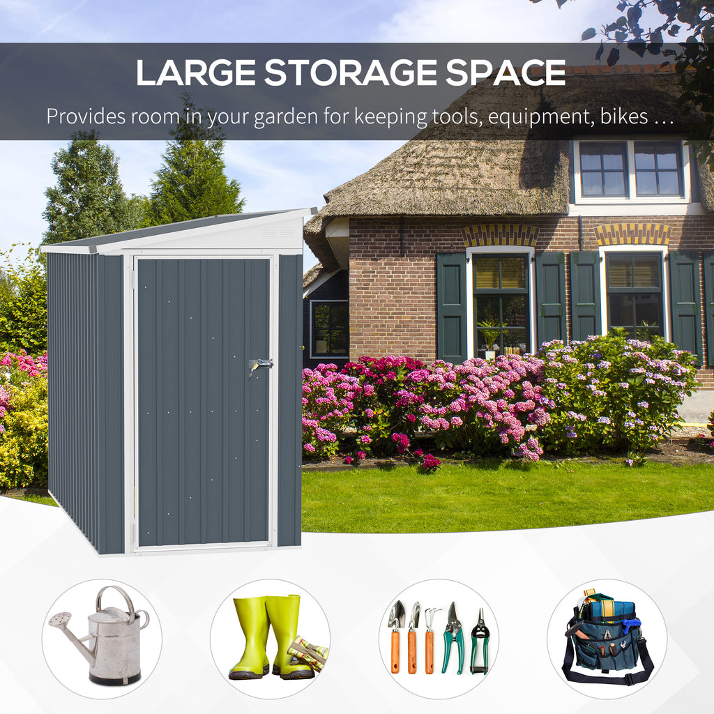 Outsunny 4' x 7.6' Storage Shed, Galvanized, Locking, Gray