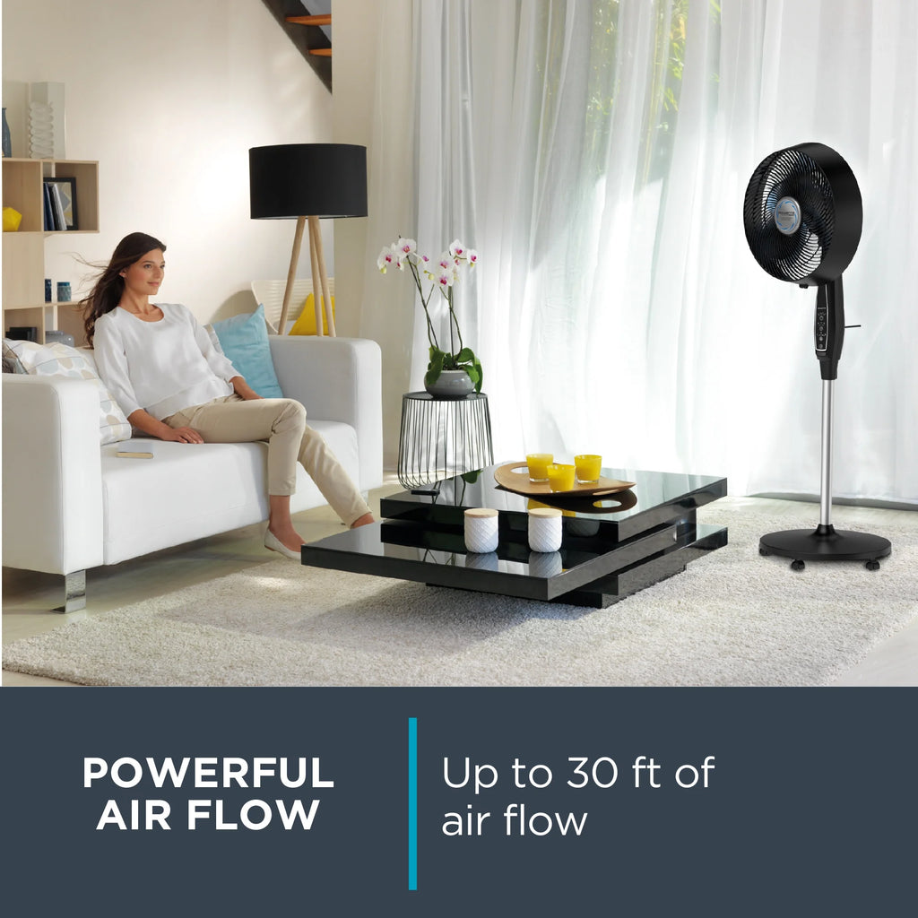 Rowenta Turbo Silence Standing Floor Fan with Remote, 53 Inch, Portable, 5 Speeds, VU5670