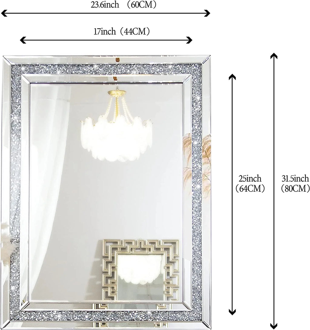 SHYFOY Rectangle Decorative Wall Mirror Crushed Diamond Vanity Mirror Wall Mounted Makeup Mirror for Home Decor