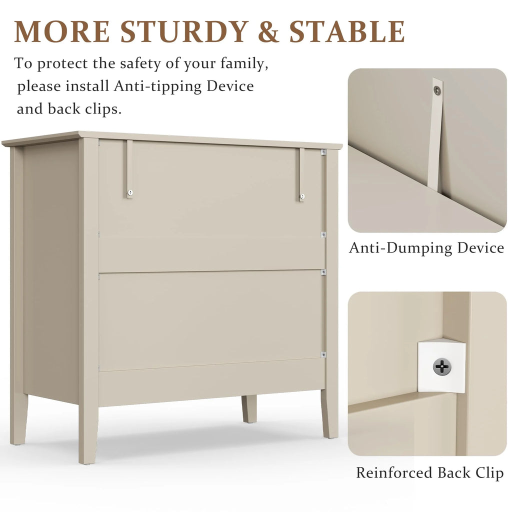 May Color Large White 3 Drawer Dresser Set of 2 with Fluted Panel, Modern Chest of Drawers with Silent Slide Drawers, Wood Accent Nightstand with Storage for Bedroom Living Room, Hallway