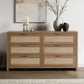 SICOTAS 56.85" 6 Drawer Dresser,Rattan Dresser with Storage,Boho Dressers & Chests of Drawers Wooden Tall  Dresser for Bedroom