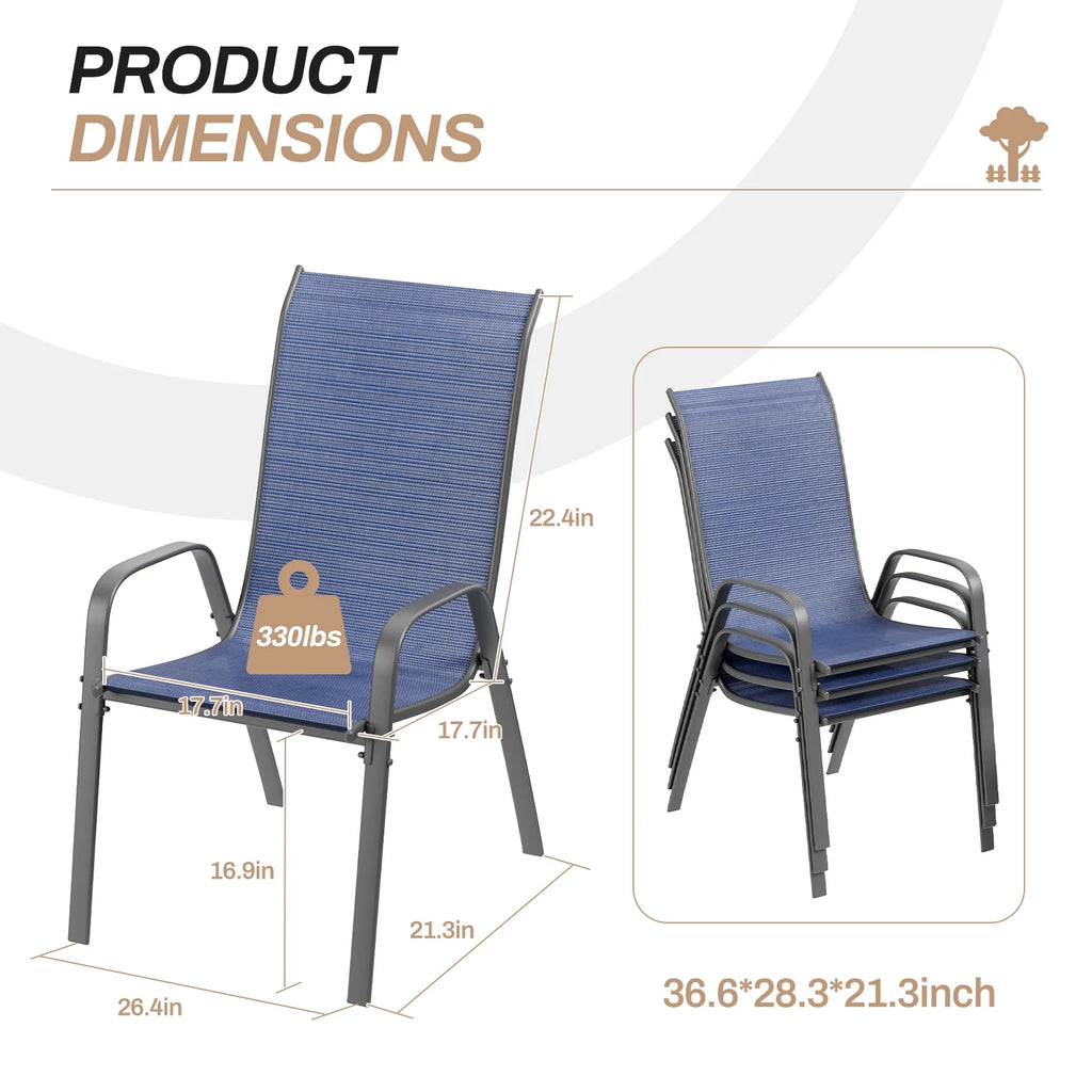 Pirecart Set of 4 Patio Dining Chairs, Textilene Outdoor Stacking Chairs for Poolside, Backyard, Garden