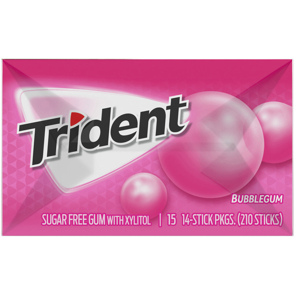 Trident Sugar Free Gum, Bubblegum, 14 Pieces, 15-count