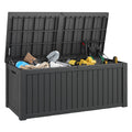 LHBcraft 150 Gallon Deck Box, Outdoor Storage Box, Large Waterproof Resin Indoor Storage Box with Built-in Steel Beams for Patio, Cushions, Pool Supplies