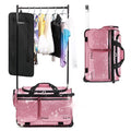 Dance Bag with Garment Rack,23"Glitter Rolling Dance Competition Bag with Organizer Bag, Collapsible Dance Travel Bag Suitcase for Dancers Performer Artist,Pink