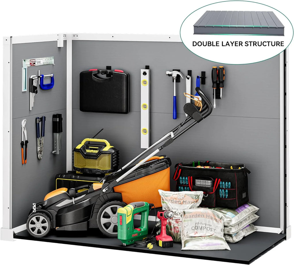 Seizeen Shed and Outdoor Storage, 41 Cu.Ft Small Outdoor Resin Shed with 3 Doors & Floor, 306GAL Deck Box Waterproof Plastic Tool Storage Shed for Cushion Lawn Mower Garbage Cans