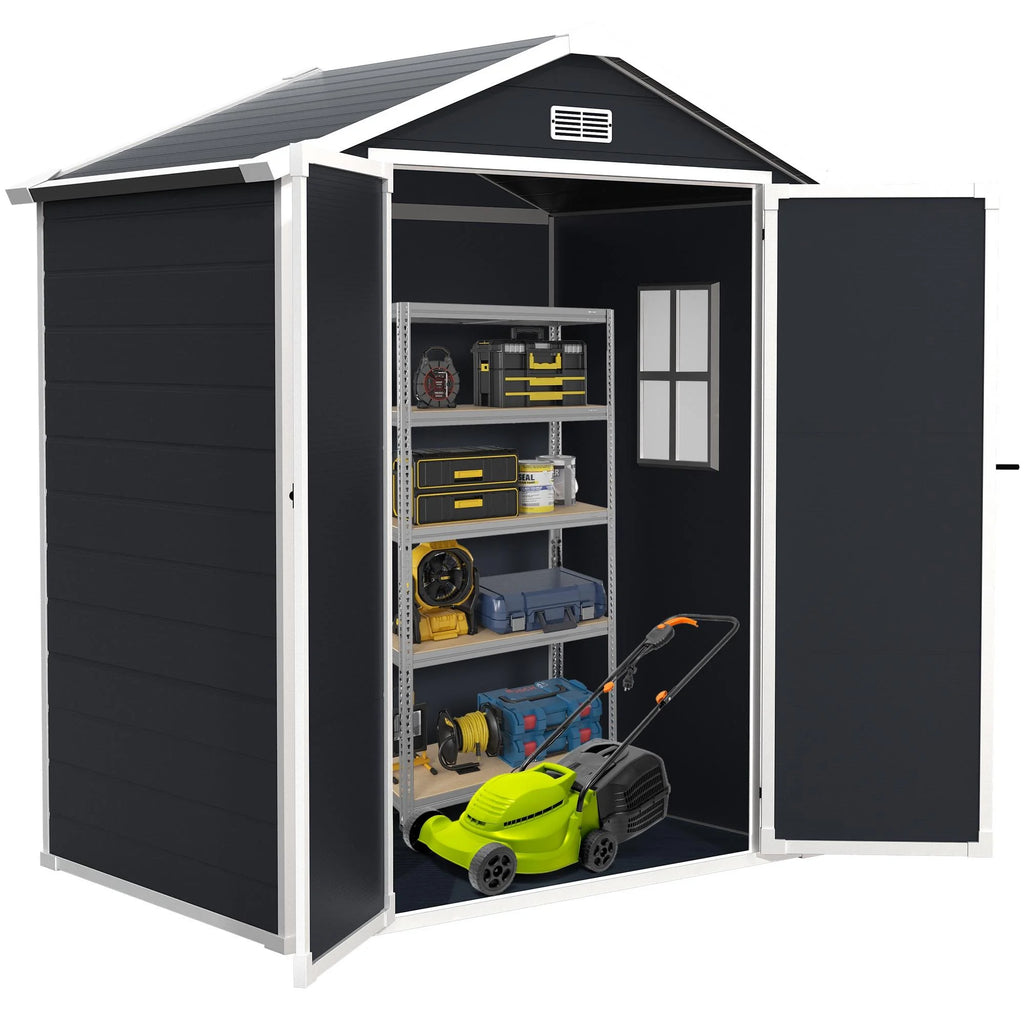 Syngar Outdoor Storage Shed with Lockable Doors, Dark Gray