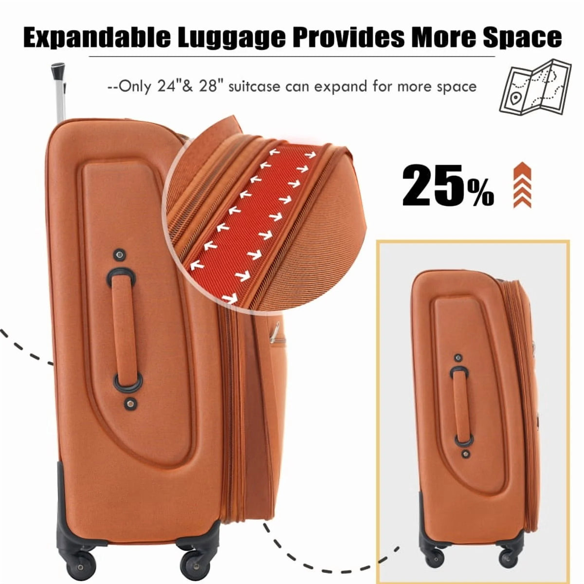 Softside Luggage Expandable 3 Piece Set Suitcase Upright Spinner Softshell Lightweight Luggage Travel Set