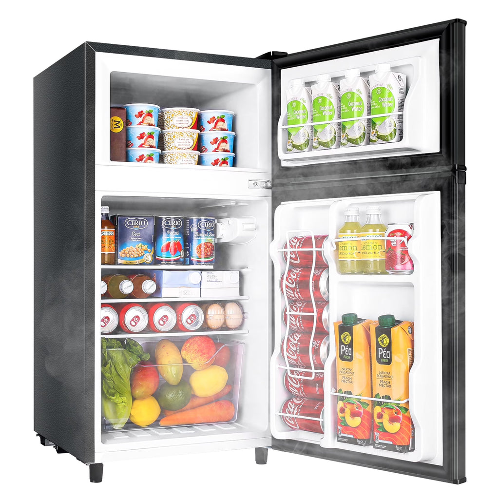 WANAI Two Door Mini Fridge with Freezer, 3.5 Cu ft Small Freezer ,Dark Grey