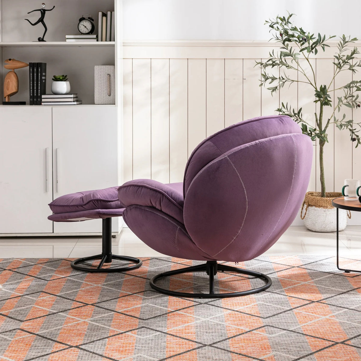 Velvet Swivel Accent Chair with Ottoman Set, Modern Tufted Armchair with Footrest for Living Room Reading TV Chairs for Adults, Comfy Chaise Lounge Chairs with 360 Degree Swiveling for Bedroom, Pink