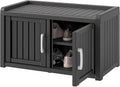 KAMABOKO Outdoor Shoe Storage Cabinet, Waterproof UV-Resistant Entryway Storage Bench Indoor Outdoor with 2 Barn Doors, Adjustable Shelves for Entryway, Bedroom, Hallway,Living Room(Black)