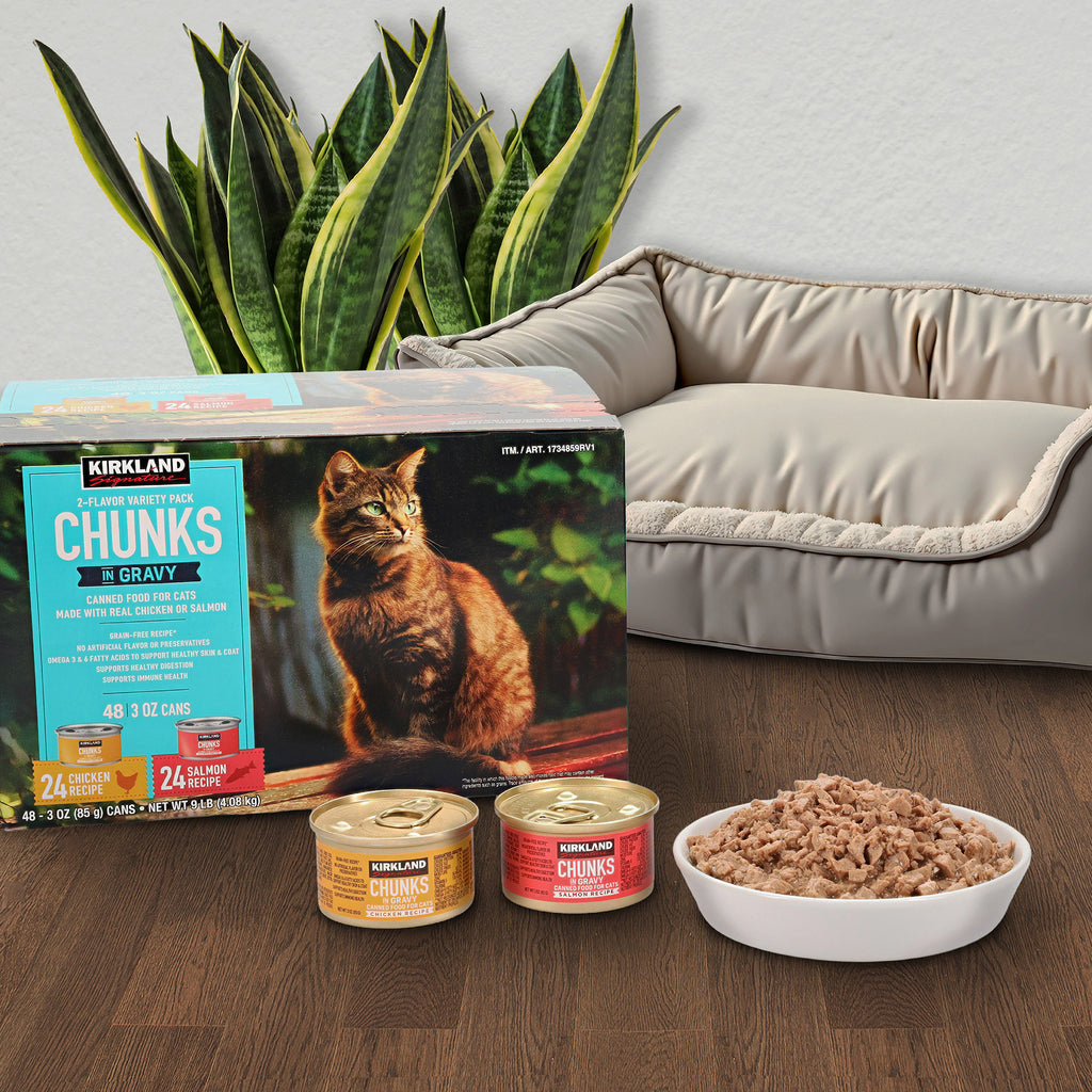Kirkland Signature Chunks in Gravy, Canned Cat Food Variety Pack, 3 oz, 48-count