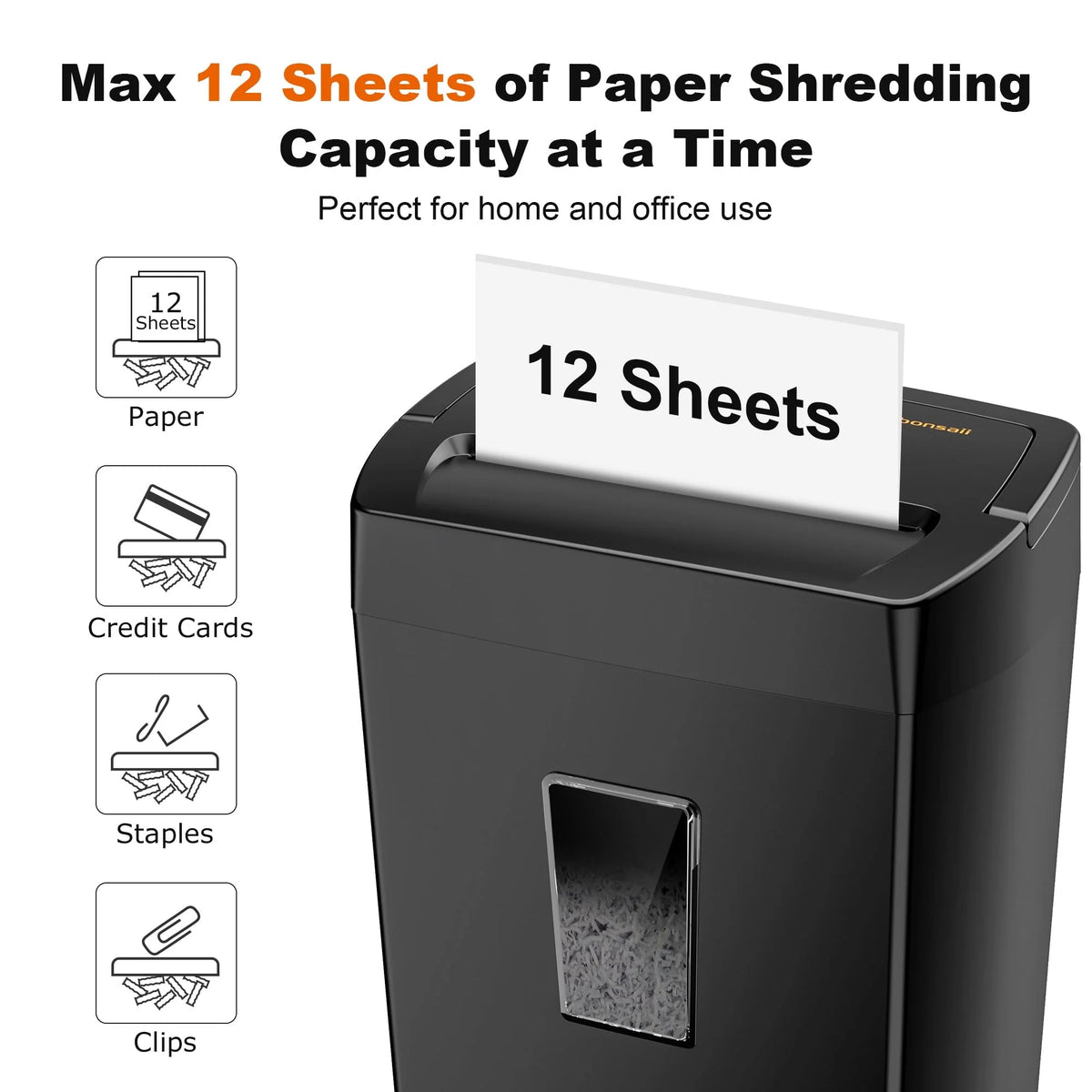 Bonsaii 12 Sheet Cross Cut Paper Shredder with 5.4 Gallons Wastebasket Home Office Use