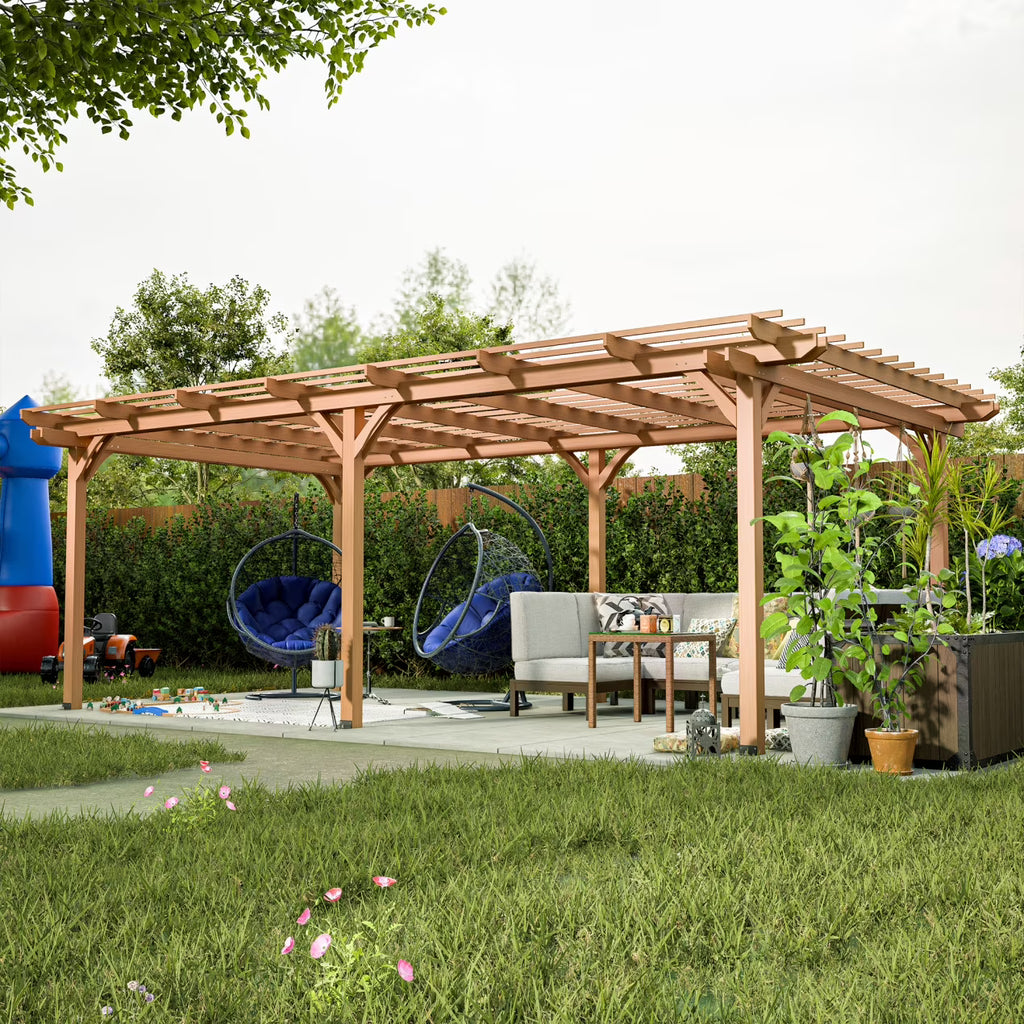 12 x 10 FT Outdoor Pergola, Wooden Pergola Gazebo with Climbing Plant Support and Waterproof, for Patio Porch Garden Backyard, Brown