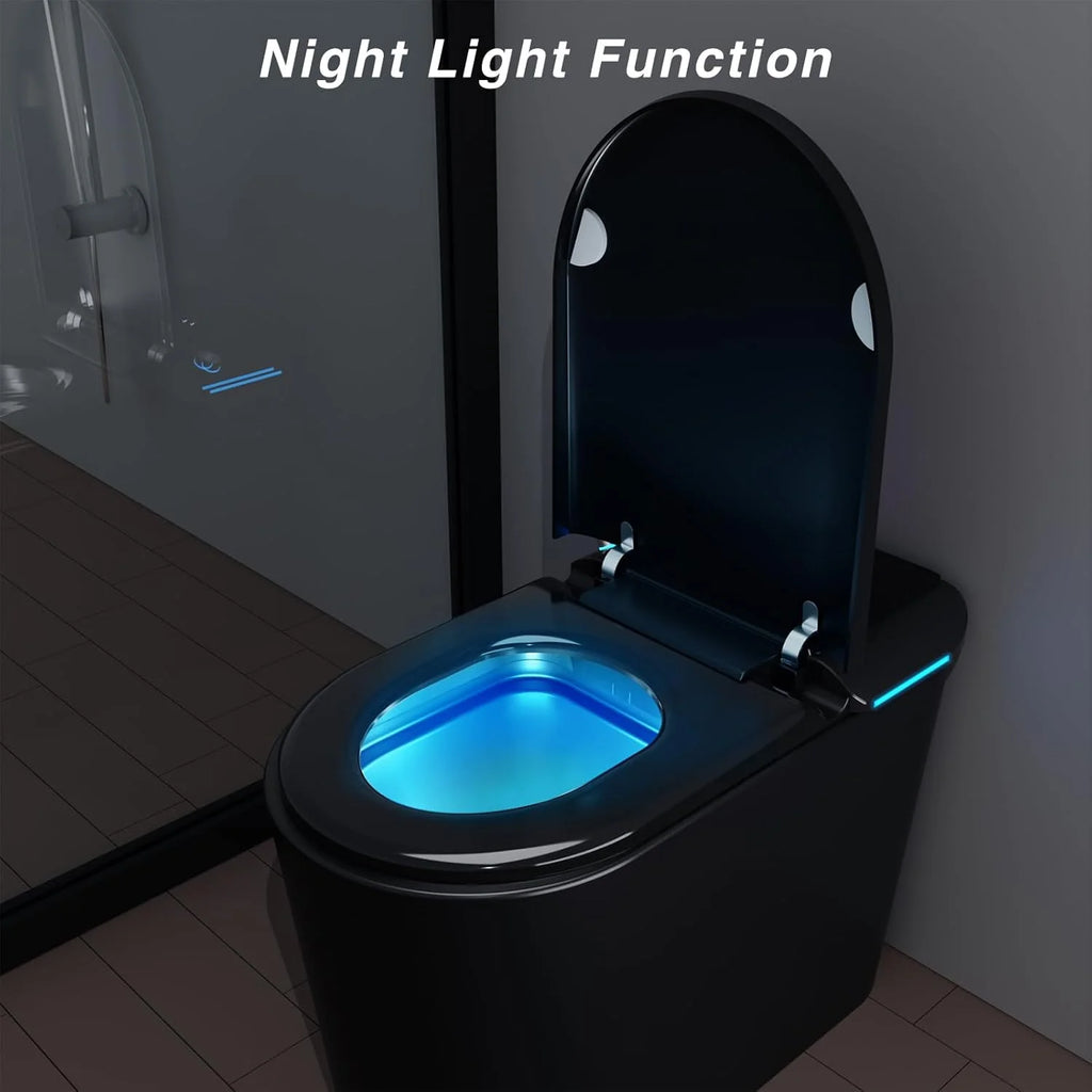LALAHOO Smart Toilet with Bidet Built in, Auto Open & Close, Elongated Heated seat, Foot Sensor Flush, LED Display, Warm Water Wash, Dryer, Night Light, Black