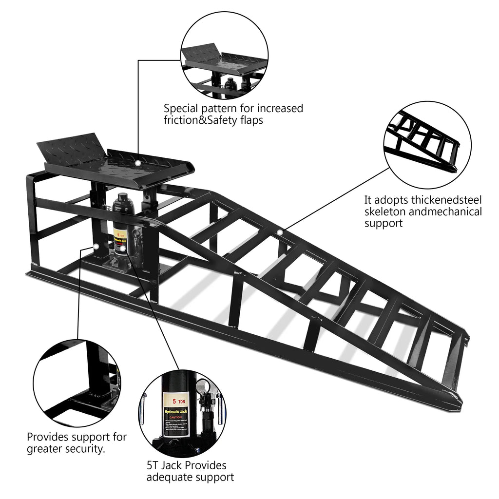 Lafati 2-Pack Hydraulic Car Ramps: Heavy-Duty Vehicle Ramps with 5T / 10000lbs Jack Load Capacity, Portable Design for Effortless Oil Changes and Car Lifts