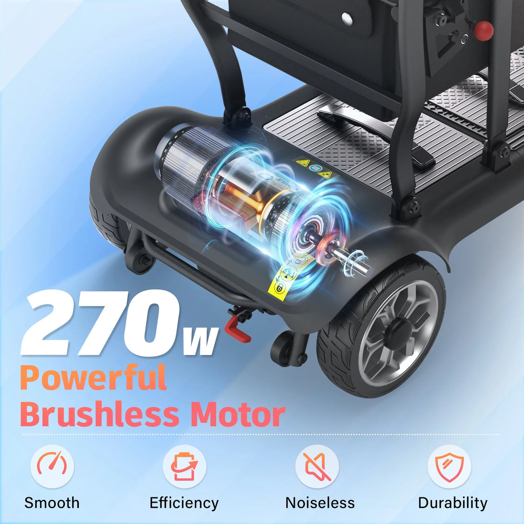 EAGLOG Light Weight 4 Wheels Mobility Scooter for Seniors, Electric Folding Wheelchair Device for Travel, Black