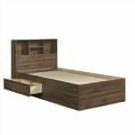 Your Zone Easy to Assemble Storage Bed with Bookcase Headboard, Twin, Natural Teak Finish