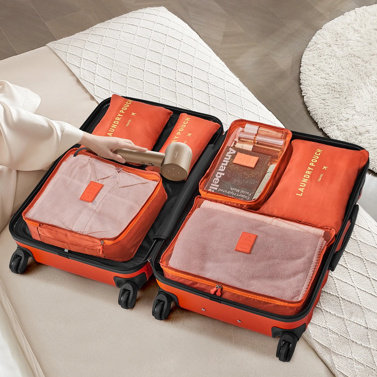 9 Piece Luggage Sets, Hard 20 24 28 inch Luggage with 6 Pieces Organize Bags Travel Suitcases Sets with Wheels, Rose