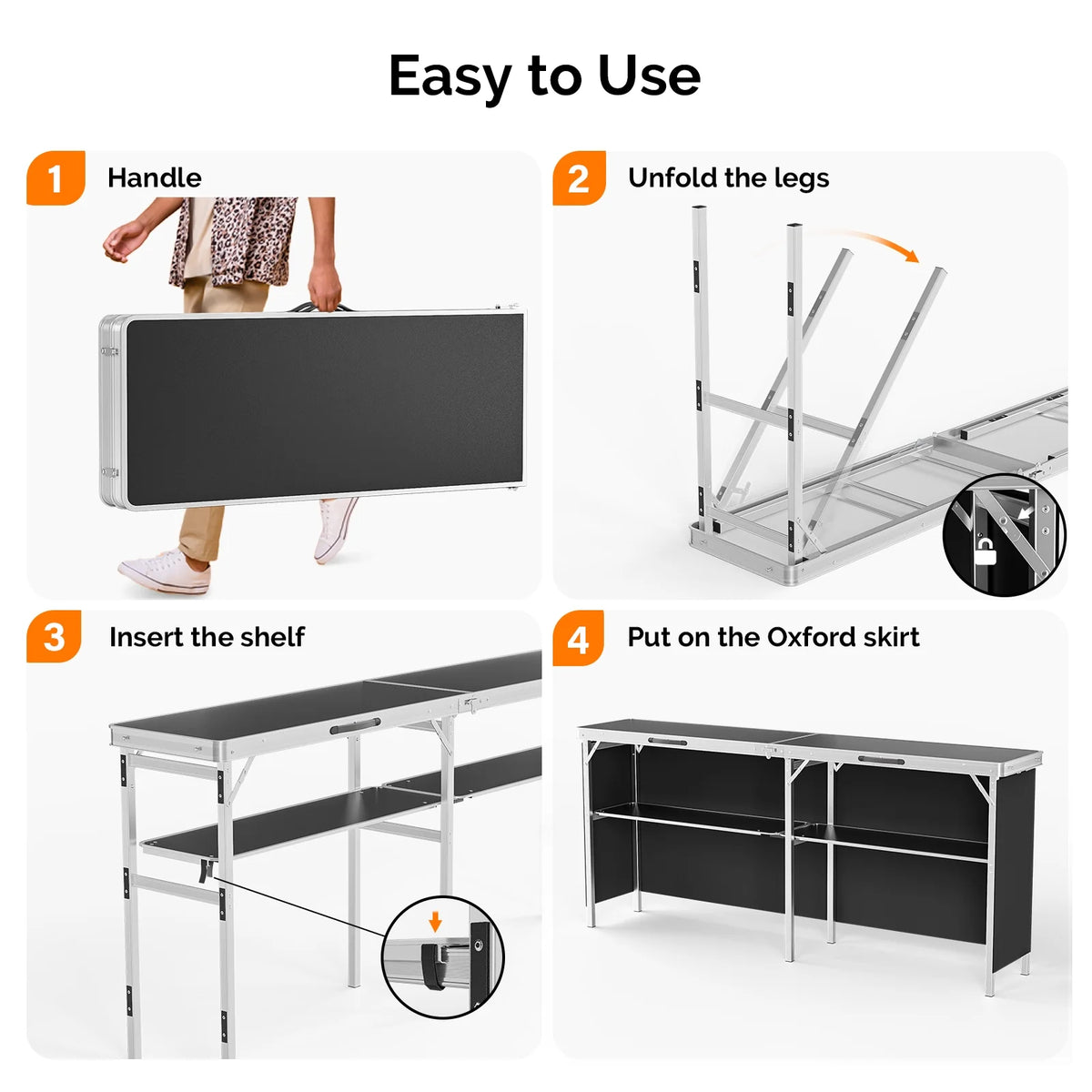 Ktaxon 78" Foldable Bar Table, Mobile Bar with 3-Tier Shelves & Carry Bag - Perfect for Events, Parties, Camping, Picnics, Tradeshows, and Both Outdoor/Indoor Use (Comes with Black Skirt, Black)