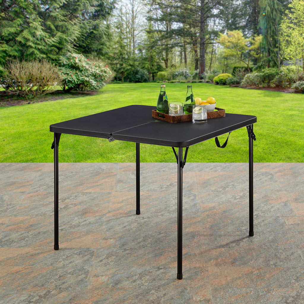 Mainstays 34" Square Resin Fold-in-Half Indoor Outdoor Table, Rich Black