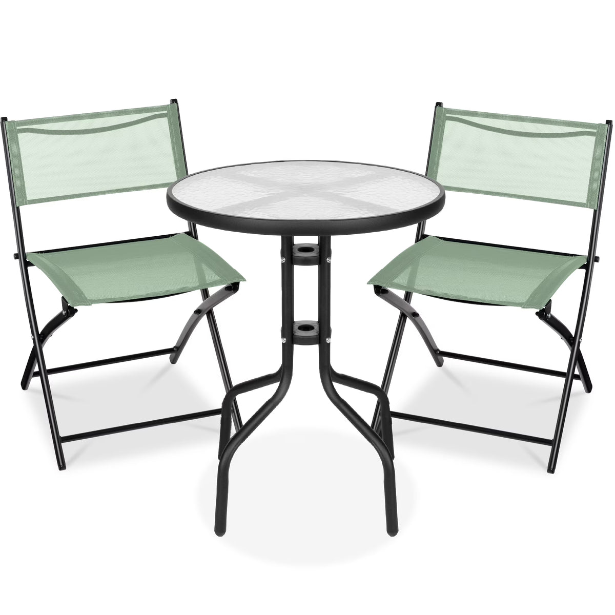 Best Choice Products 3-Piece Patio Bistro Dining Furniture Set w/ Glass Tabletop, Folding Chairs - Gray