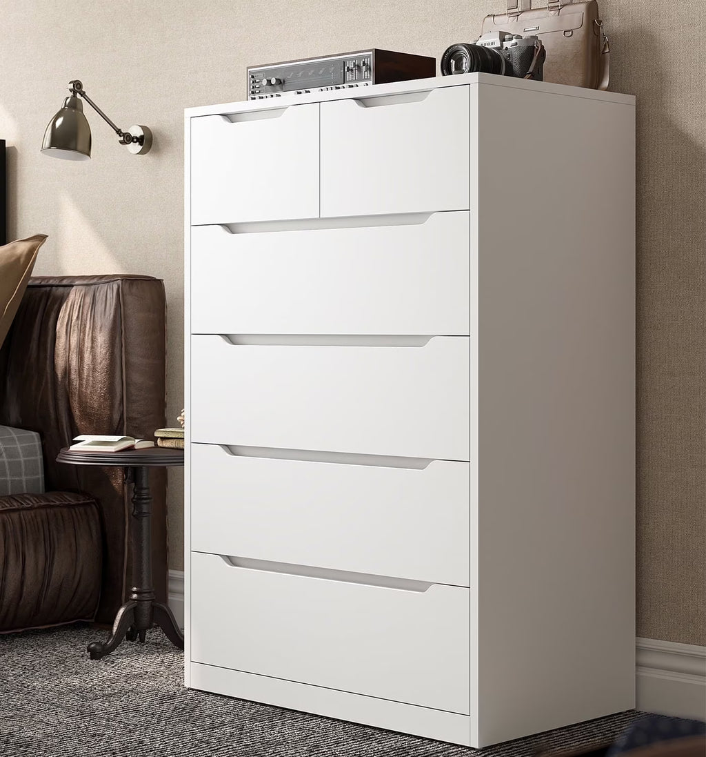 EnHomee White Dresser for Bedroom Wood 6 Drawer Modern Storage Cabinet for Bedroom Living Room Closet, 43.3"Hx 27.5"Lx 15.7"D