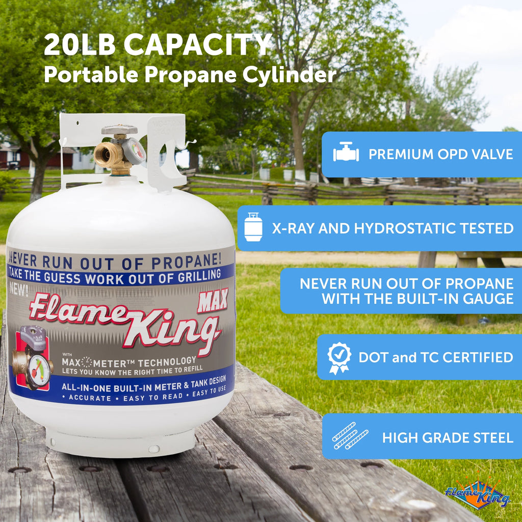 Flame King Empty Steel Propane Tank LP Cylinder with OPD Valve & Built-in Gauge, 20 lbs