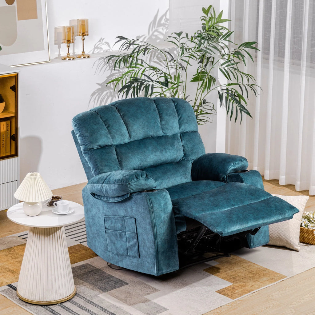 Colerline 40.9" Wide Super Soft and Oversize  Modern Design Velvet Upholstered Manual Recliner Chair with Heating and Massage, Green