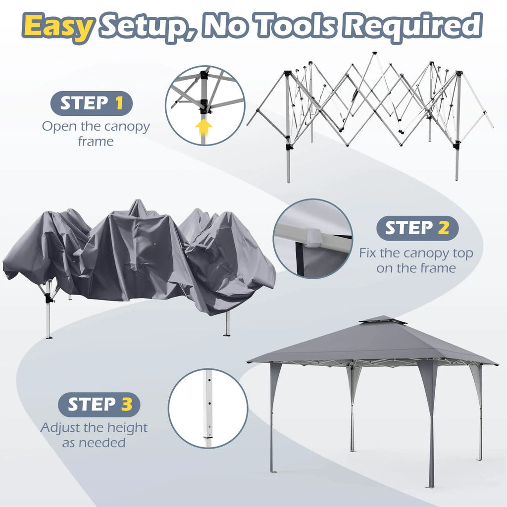 Costway 13 X 13 FT Pop up Gazebo Outdoor Canopy Tent with Portable Carrying Bag 8 Stakes Gray