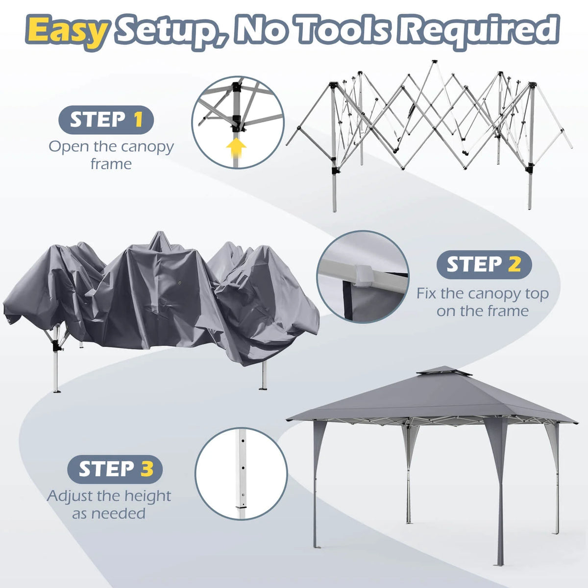 Costway 13 X 13 FT Pop up Gazebo Outdoor Canopy Tent with Portable Carrying Bag 8 Stakes Gray