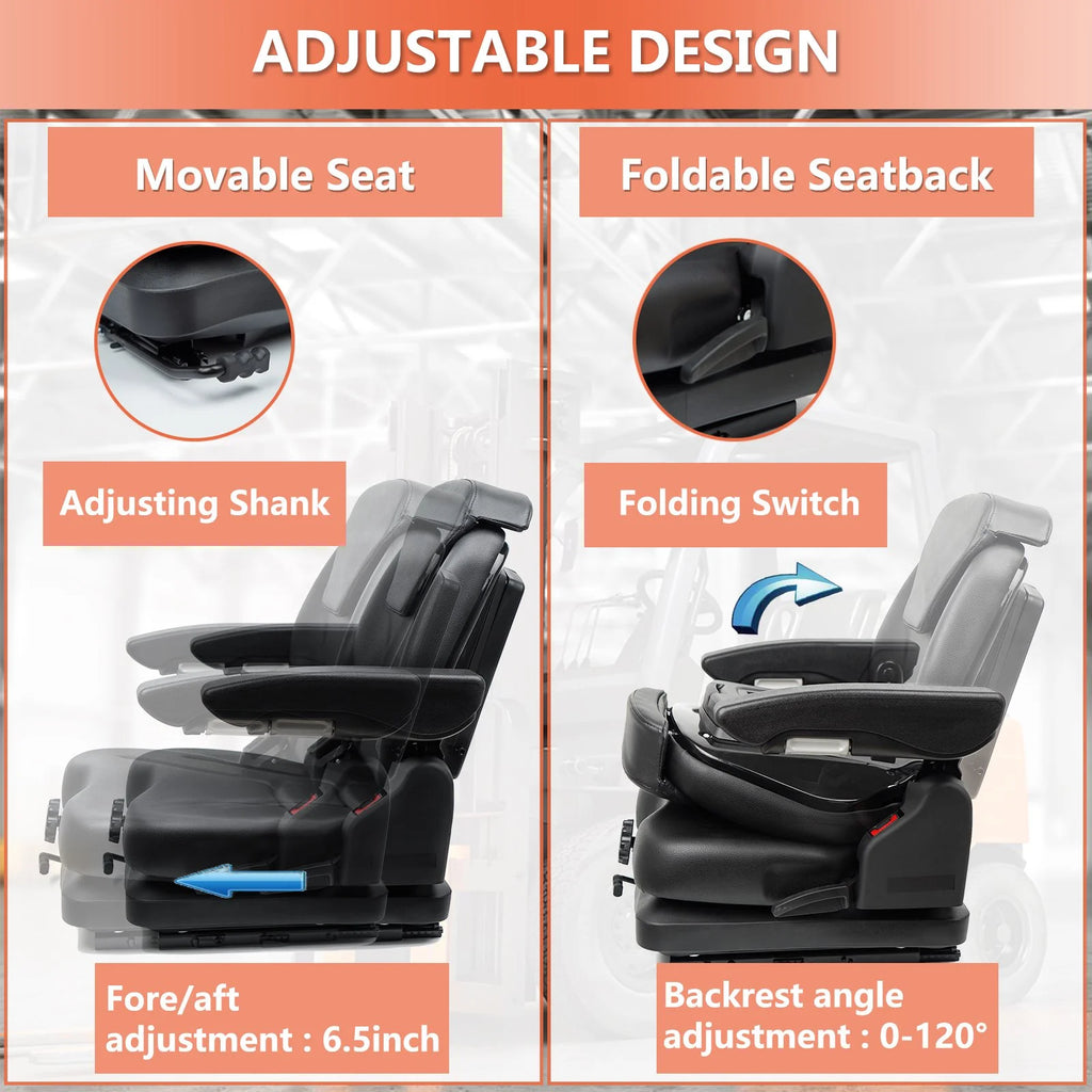 TICSEA Highback Bad Boy Tractor Mower Seat, Adjustable Backrest Headrest and Slide Rails Forklift seat, Adjustable Armrests Shock Absorber Heavy Duty for Excavator Harvester
