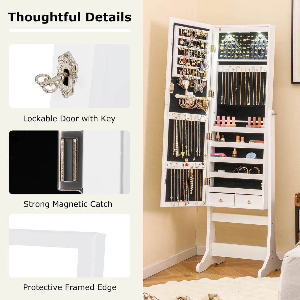 Costway Contemporary MDF Jewelry Cabinet with LED Lights in Brown