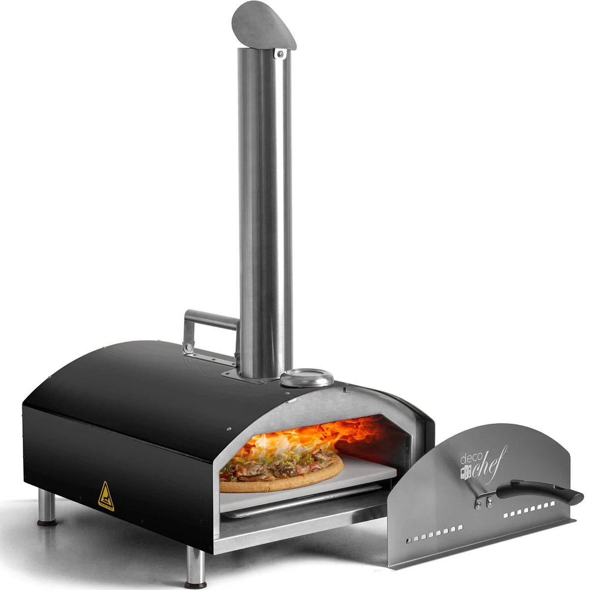 Deco Chef Outdoor Pizza Oven with 2-in-1 Pizza and Grill Oven Functionality, 13" Pizza Stone, Portable Stainless Steel Construction, Pizza Peel, Dough Scraper, Scoop, Slotted Grill (Black)