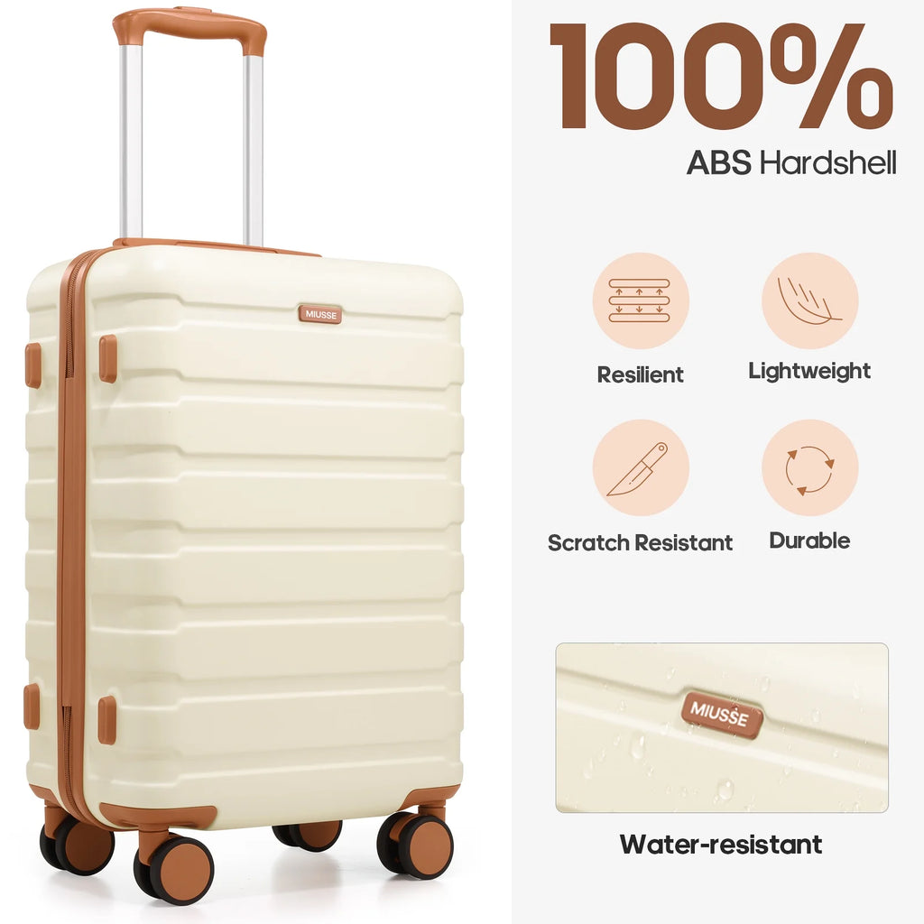 MIUSSE Carry on Luggage Set 3 Piece Hard Shell Luggage Sets with Spinner Wheels TSA Lock Carry on with Backpack Set