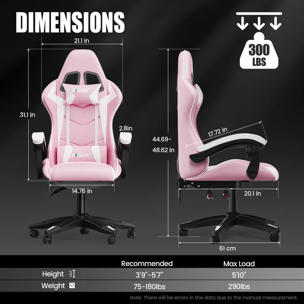Bigzzia Gaming Chair Office Chair, Ergonomic Game Chair with Height Adjustable Headrest and Lumbar Support for Adults Teens, Black & White