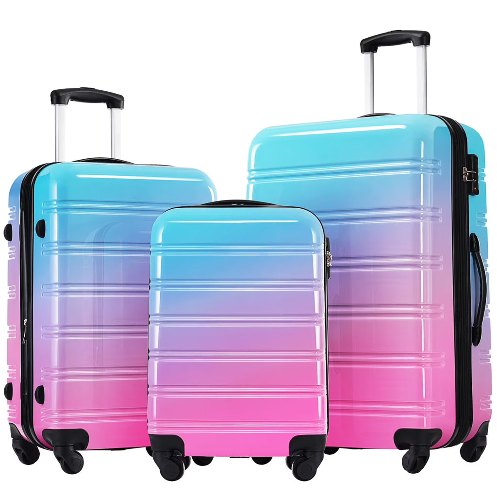 3 Piece Luggage Sets, Hard Shell Suitcase 20/24/28 Inches with TSA Lock and Spinner Wheels, Expandable Lightweight Travel Luggage for Men Women, Multicolor purple