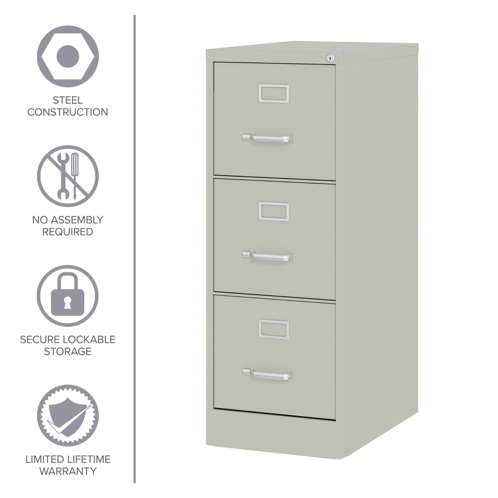 Hirsh 22" Deep 3 Drawer Letter Width Vertical File Cabinet, Commercial Grade, Gray