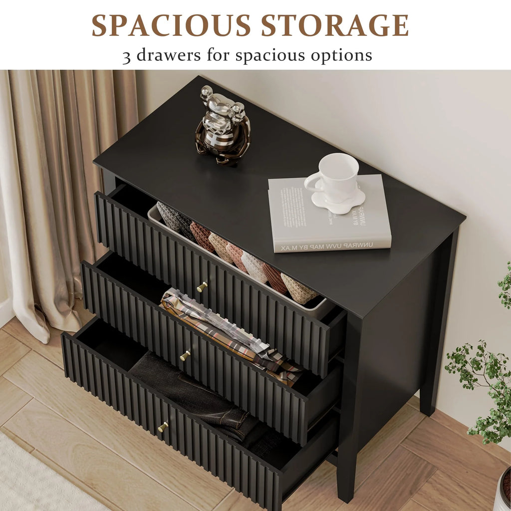 May Color Large White 3 Drawer Dresser Set of 2 with Fluted Panel, Modern Chest of Drawers with Silent Slide Drawers, Wood Accent Nightstand with Storage for Bedroom Living Room, Hallway