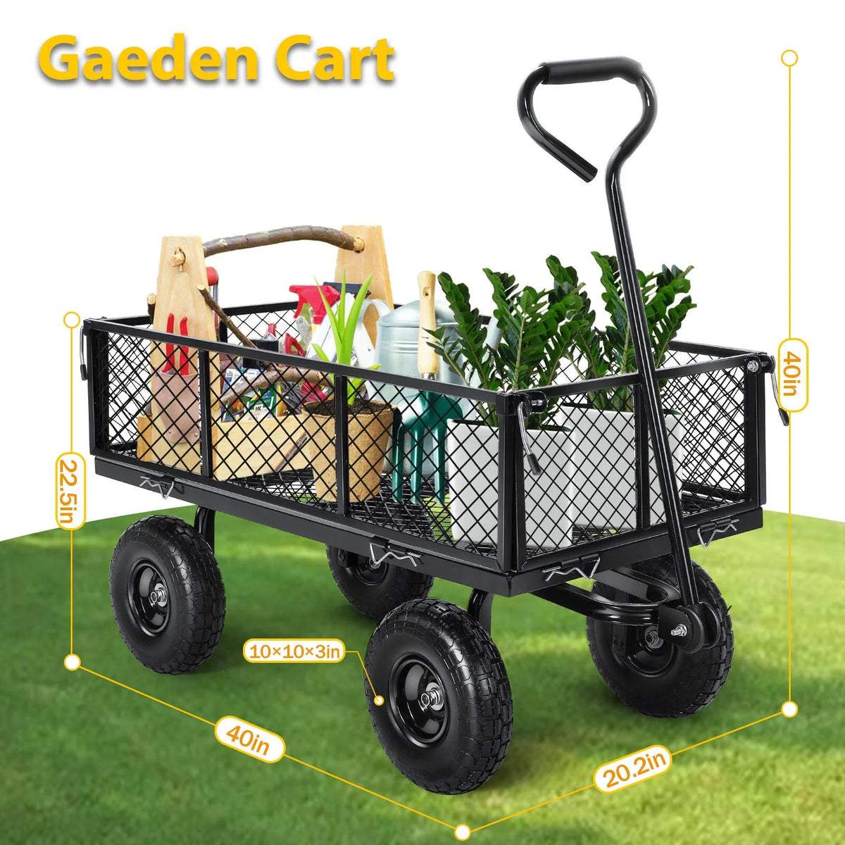 Farmdex Steel Mesh Garden Cart with 10" Tires Wagon Cart Newest Garden Utility Carts Heavy Duty 660LBS Capacity Folding Utility Wagon with Removable Sides, Garden Wagon for Yard