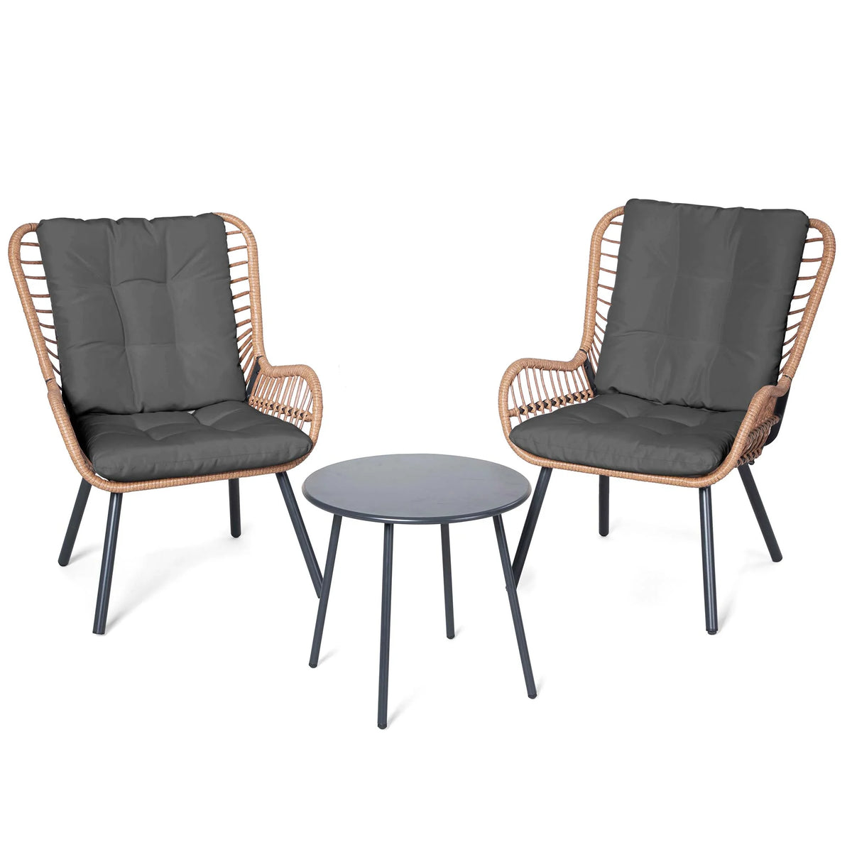 LAUSAINT HOME 3-Piece Patio Furniture Set, High Back Outdoor Bistro with Coffee Table & Beige Cushions for Garden or Deck