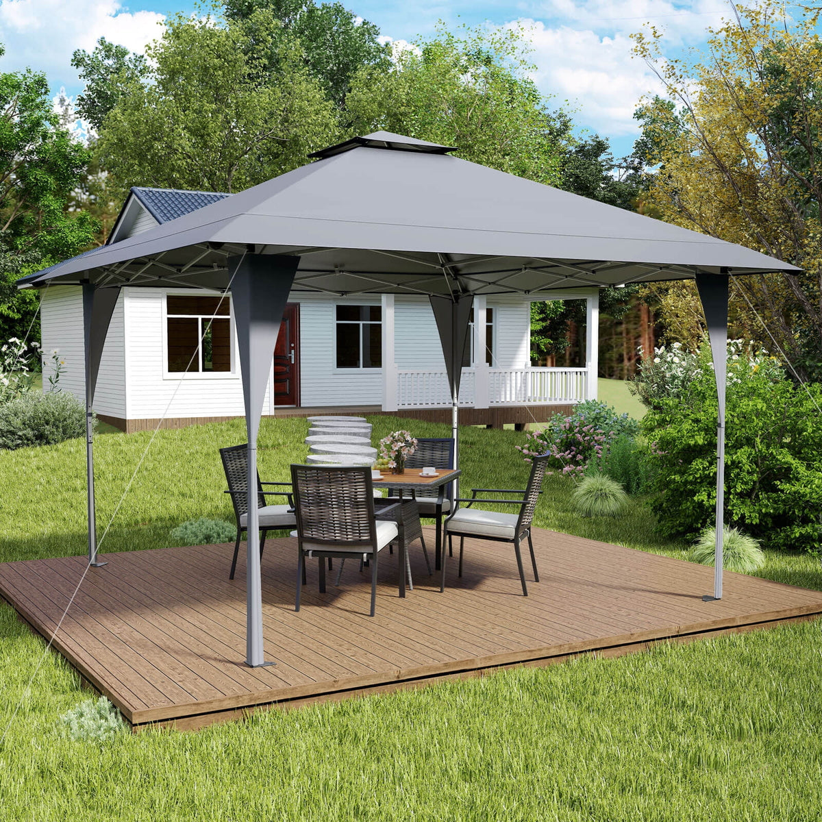 Costway 13 X 13 FT Pop up Gazebo Outdoor Canopy Tent with Portable Carrying Bag 8 Stakes Gray