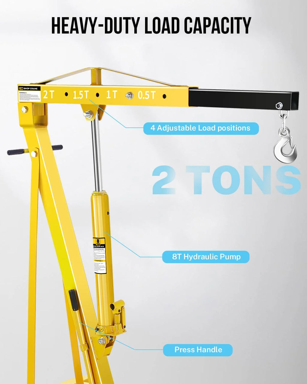 Garvee 2-Ton Shop Crane with Lever, Hydraulic Folding Engine Hoist w/6 Steel Casters - Lift Car Transmissions, Boat Motors, Farm Equipment