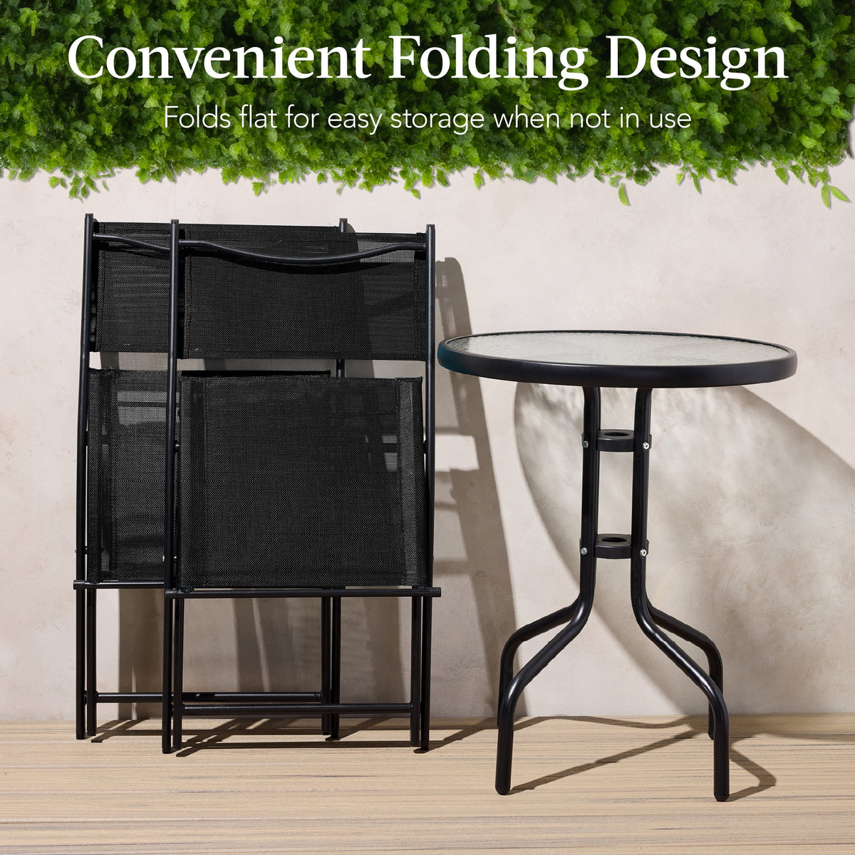 Best Choice Products 3-Piece Patio Bistro Dining Furniture Set w/ Glass Tabletop, Folding Chairs - Gray